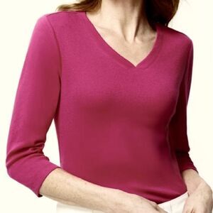 JADE V-NECK 3/4 LENGTH SLEEVE TEE WILD MULBERRY / CHICOS SZ 2 (=L or 12)